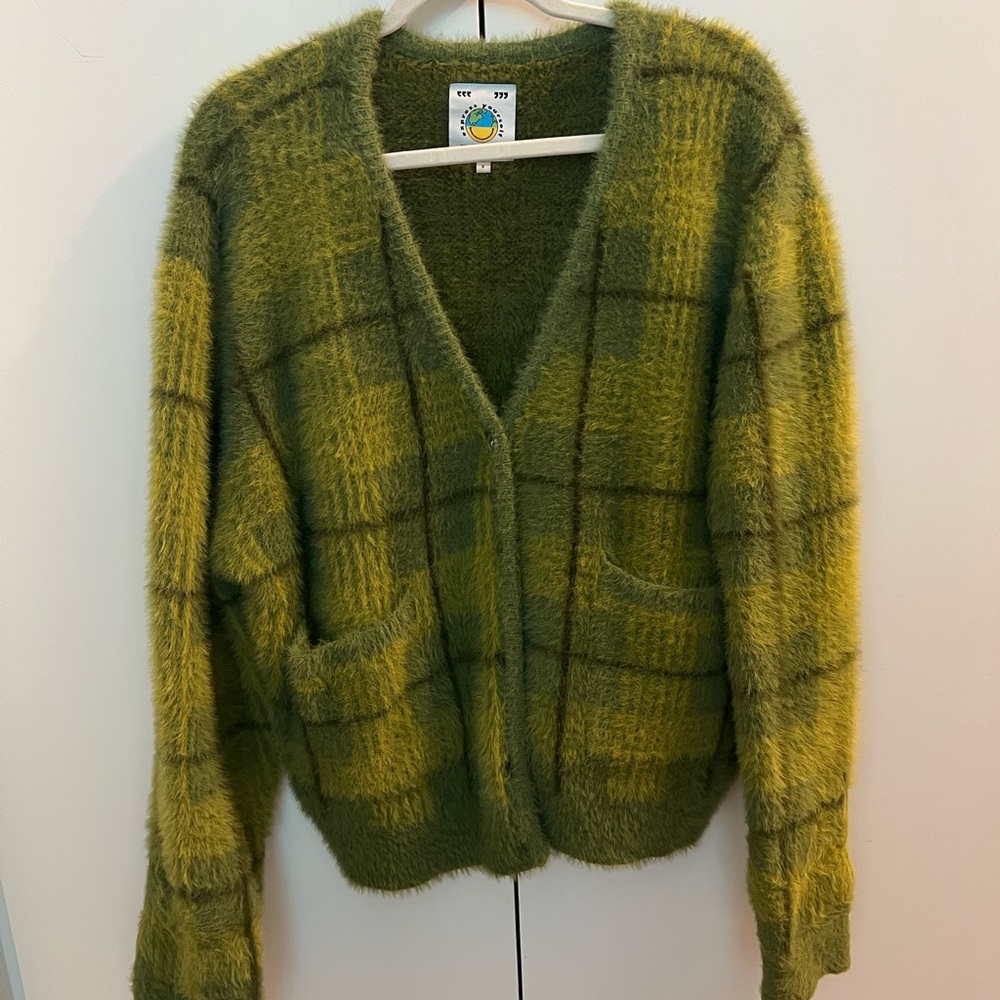 UNIF Ty Green and Yellow Plaid Cardigan